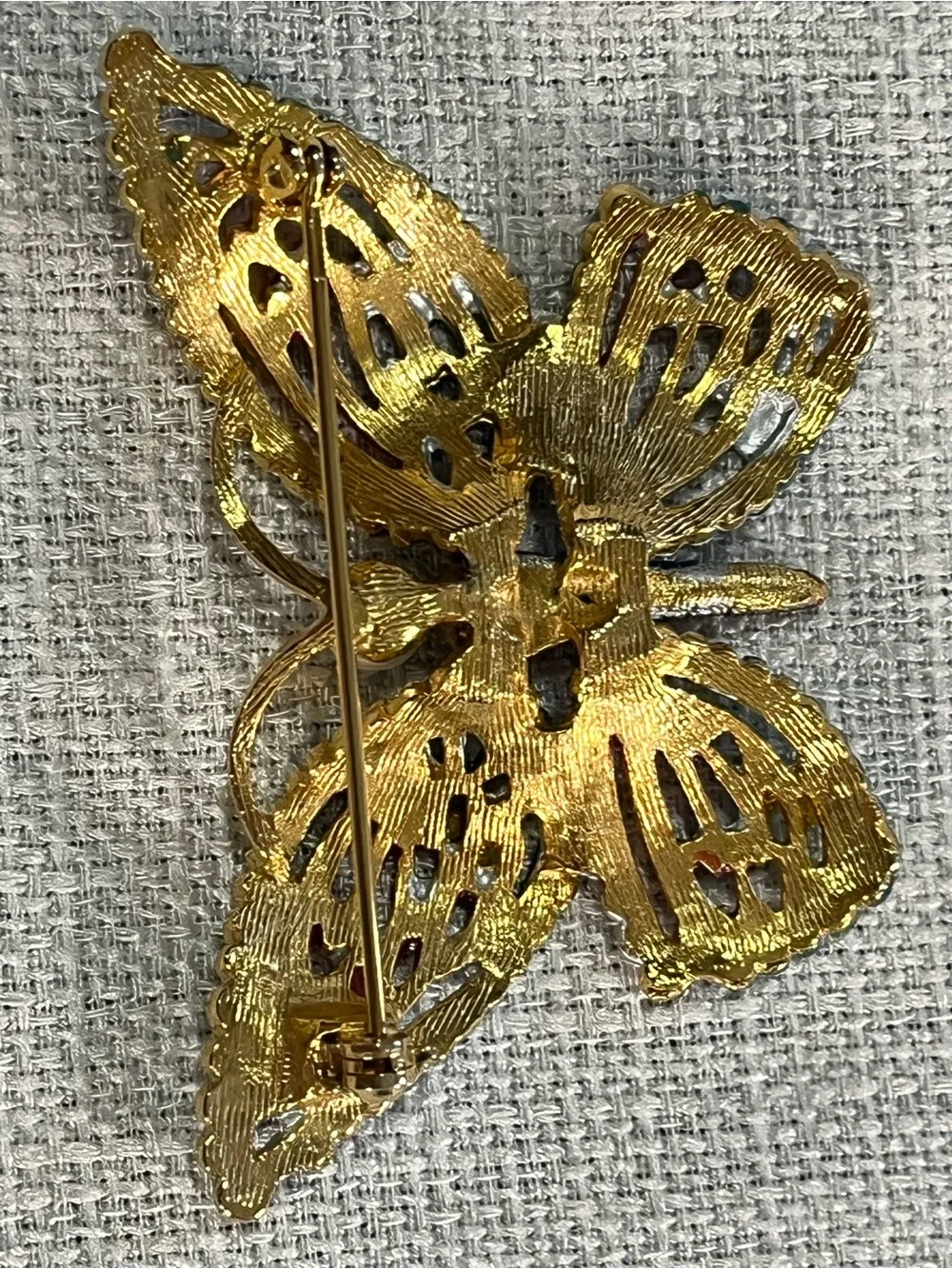 Colorful Enamel Butterfly Brooch with Pearl Accent Gold Toned Vintage
